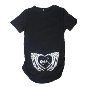 Maternity Skeleton Hands And Baby Skeleton Black T-Shirt Top Women's Sz S NEW